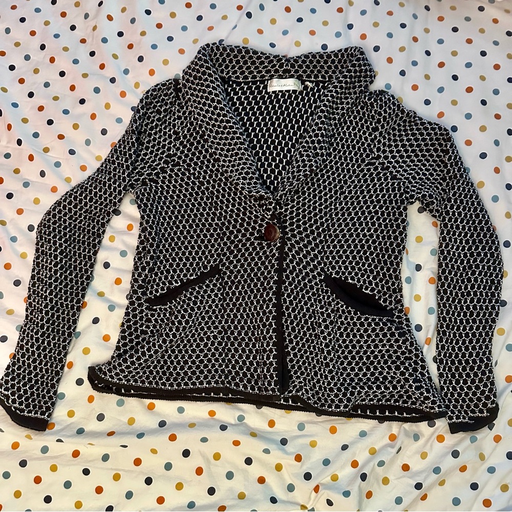 Anthropologie Black and White Knit Cardigan XL